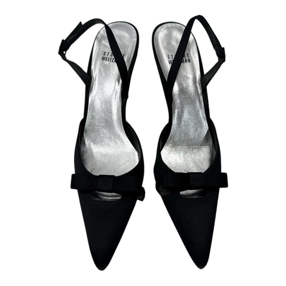 STUART WEITZMAN BLACK SATIN EVENING DRESS BOW SLINGBACK shoes size 8 N - Picture 12 of 15